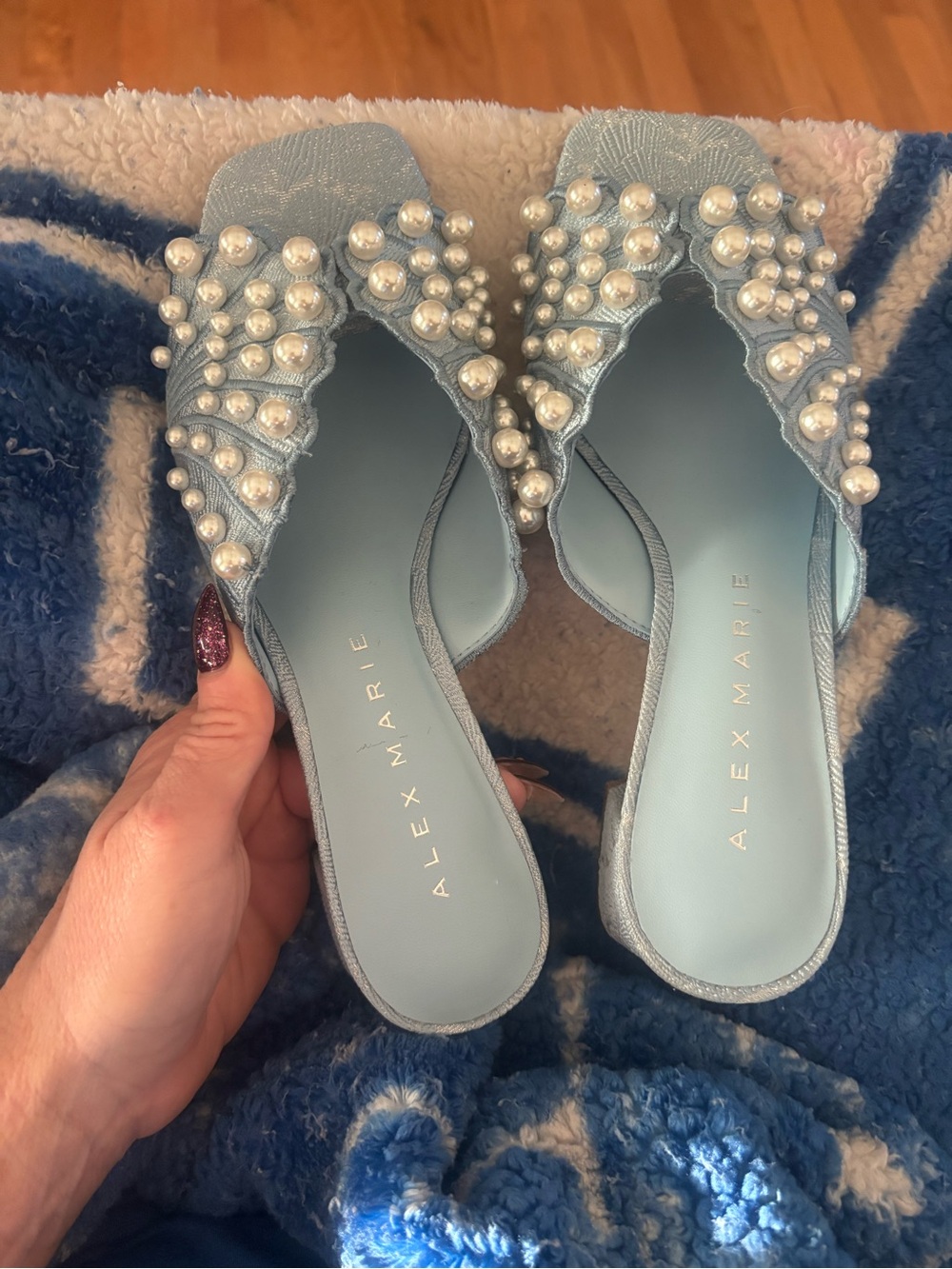 Alex Marie Powder Blue Pearl-Accent Slide Mules